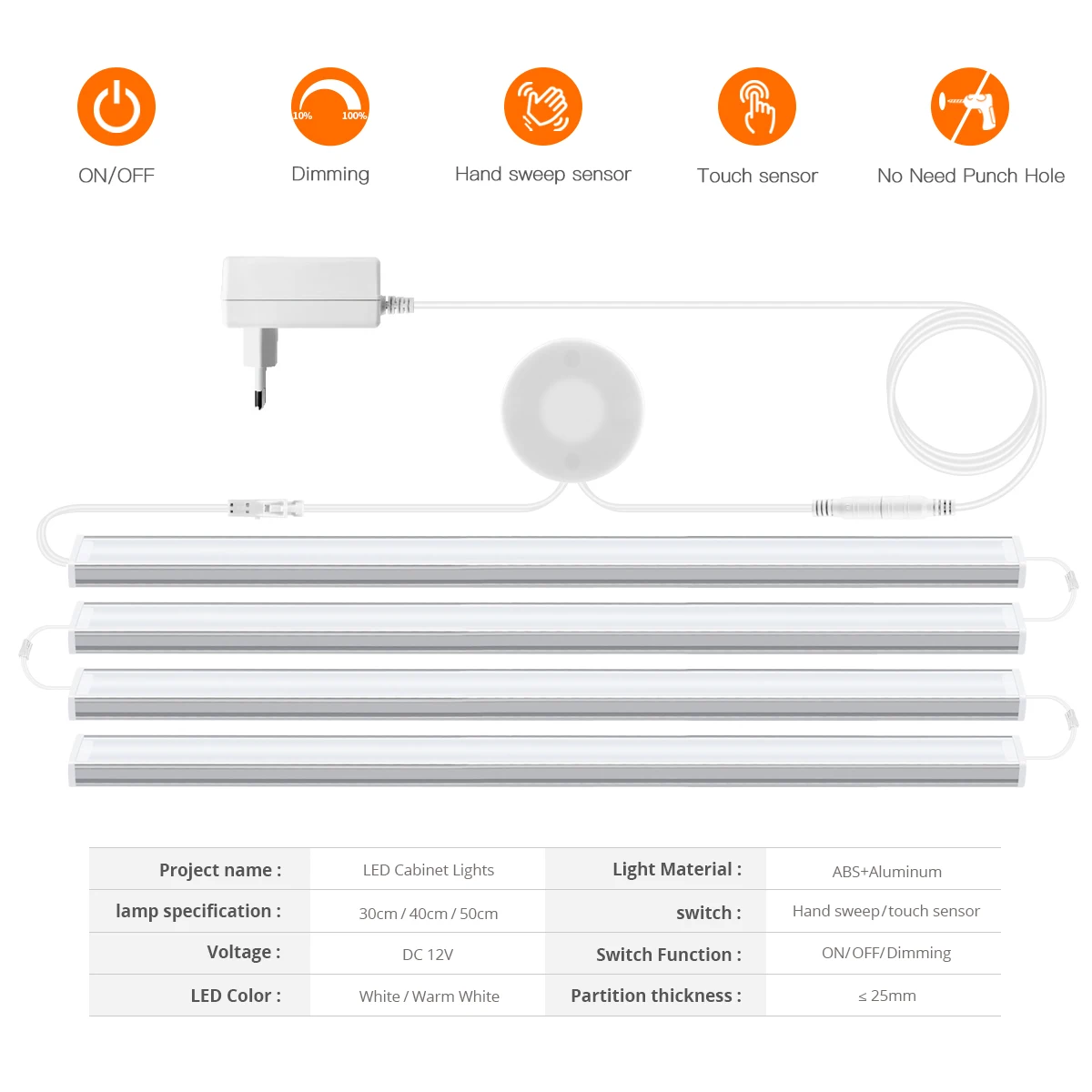 Luz LED para debajo del gabinete de cocina, escaneo manual de madera Penetrable, Sensor de movimiento, Interruptor táctil, lámpara de noche regulable para Bar de baño, 1-6 uds.