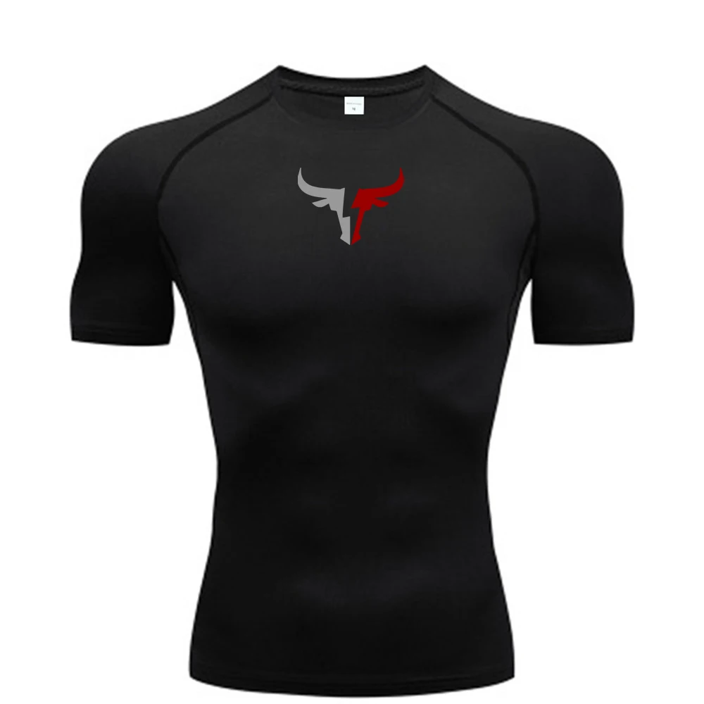Camiseta de compresión con diseño de cabeza de toro para hombre, ropa deportiva de verano, camiseta para correr, top deportivo elástico de secado rápido, sudadera de gimnasio