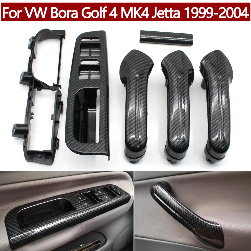 LHD Interior del coche delantero trasero izquierdo derecho manija de agarre de puerta de fibra de carbono para VW Bora Golf 4 MK4 Jetta 1999-2004
