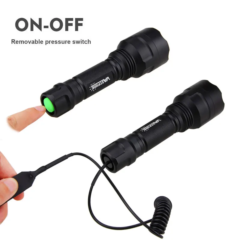 Linterna táctica LED verde/roja/blanca para caza C8, linterna profesional de 1 modo + 18650 + cargador + interruptor remoto + soporte para mira de Rifle