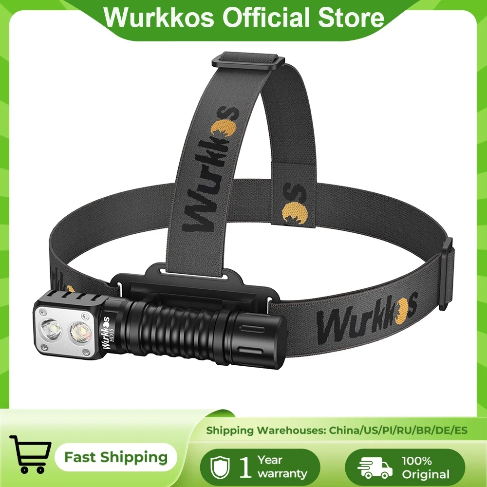 Linterna Frontal Wurkkos HD15 Recargable 18650, 2000lm, LED Dual TN-3535+SST20, Carga Inversa USB, Cola Magnética, para Senderismo