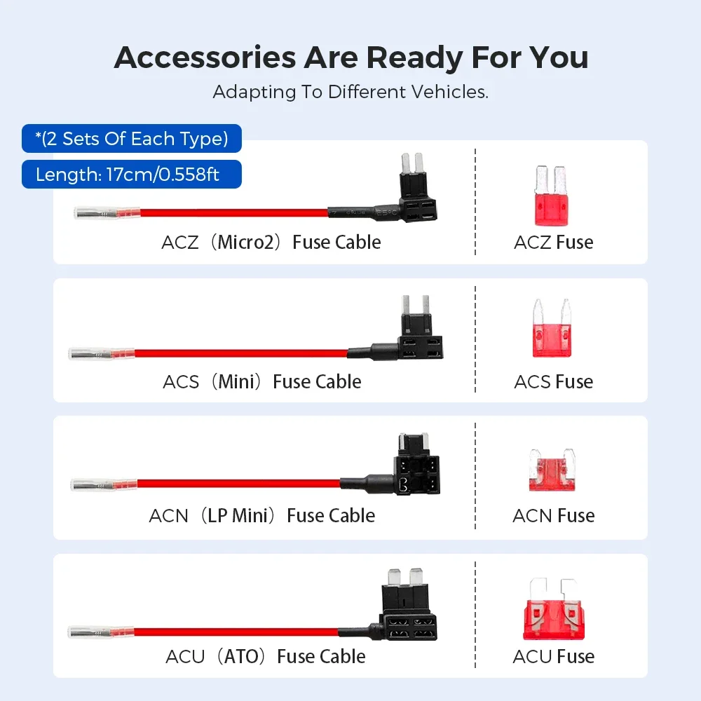 AZDOME JYX05 Kit de cables duros para grabación DVR de coche para M660/M550 Max/M300S/GS63H Pro protección de baja vol puerto tipo C 12V-24V en 5V 2.5A out