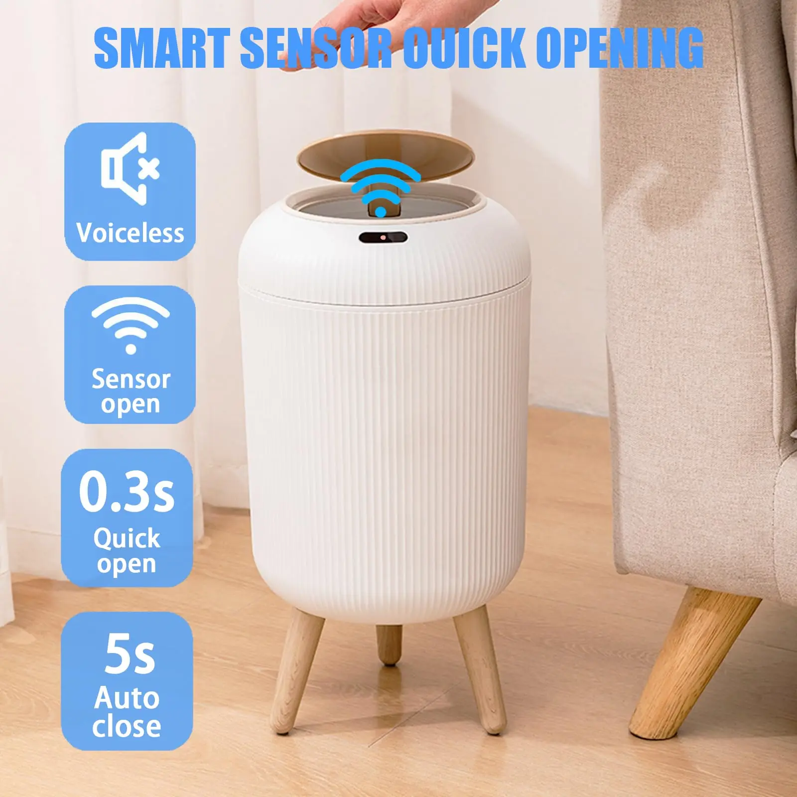 Cubo de basura automático con tapa, cubo de basura inteligente de plástico pequeño, cubo de basura con sensor de movimiento para dormitorio, baño, cocina, oficina