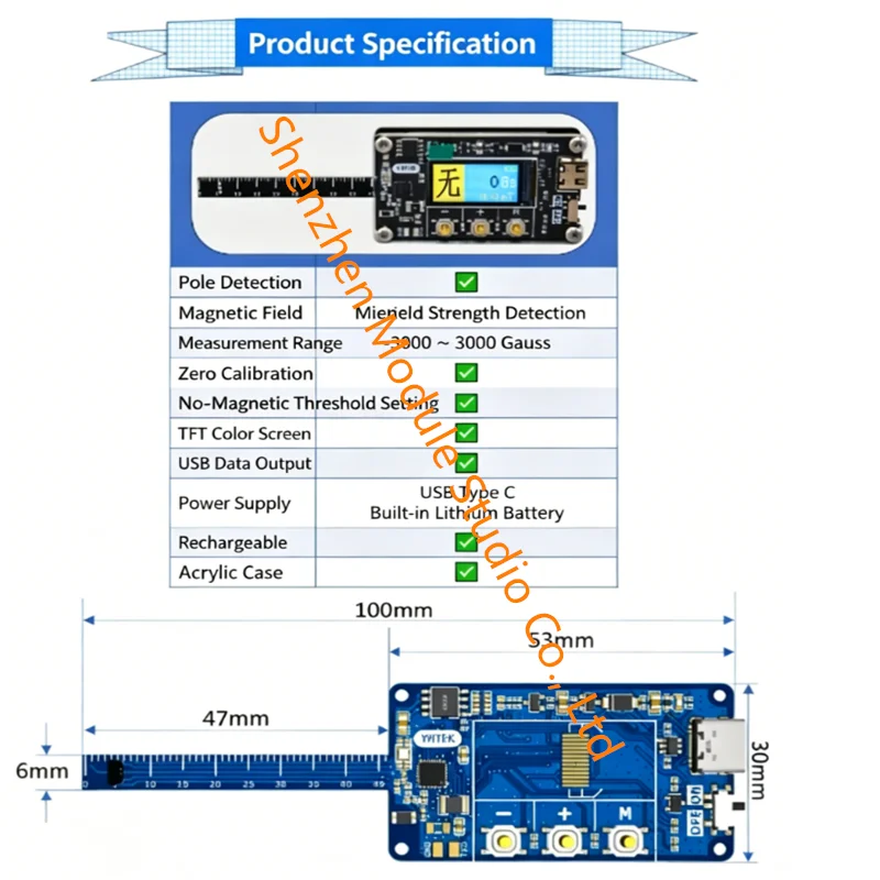 1PCS Detector de Intensidad de Campo Magnético, Comprobador de Polaridad N/S de Imán, Mini Medidor de Gauss Portátil con Pantalla LCD