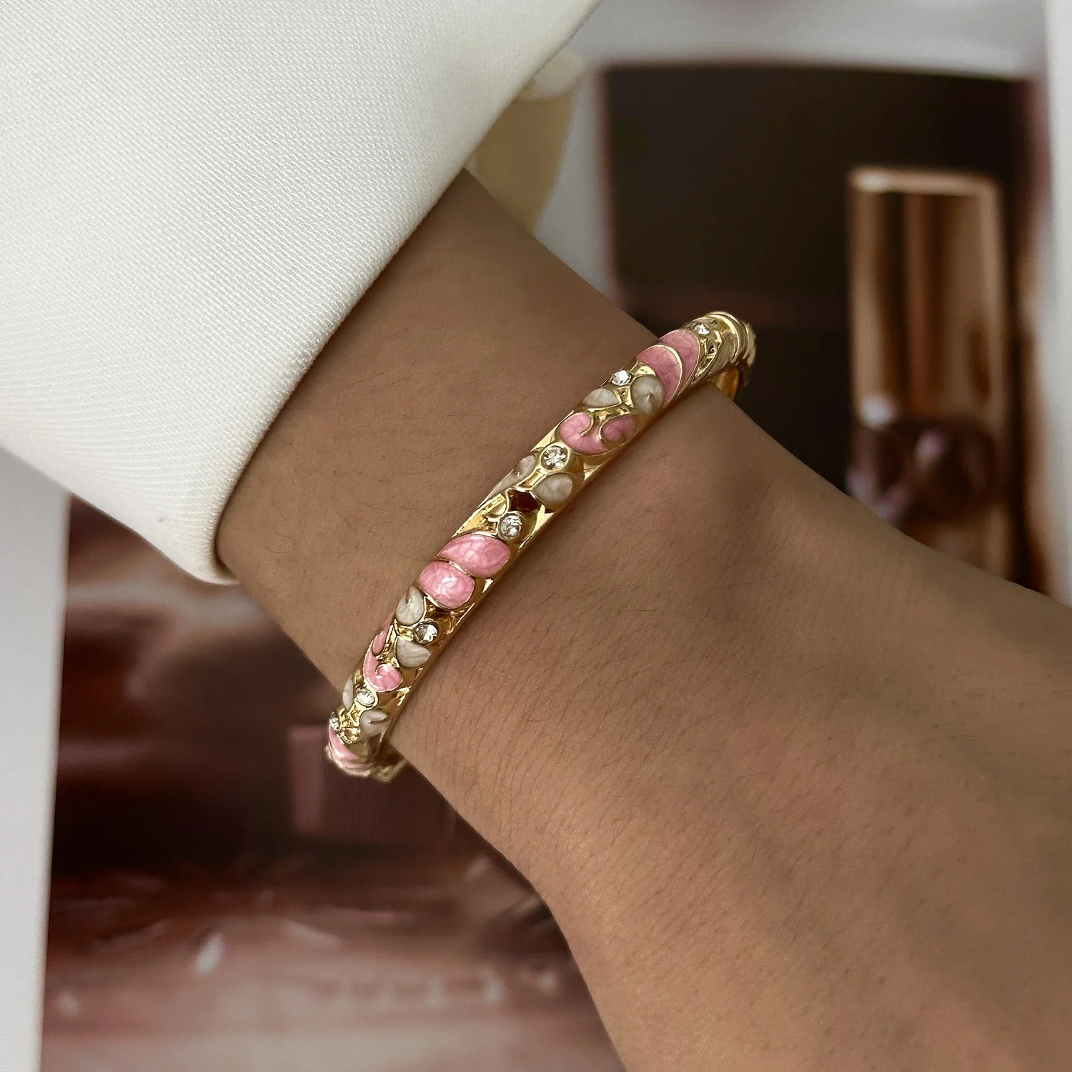 Pulsera de esmalte cloisonné vintage para mujer, estilo étnico, colorida, con diseño floral de aceite goteado y pedrería, brazalete para uso diario, fiestas, regalos de joyería