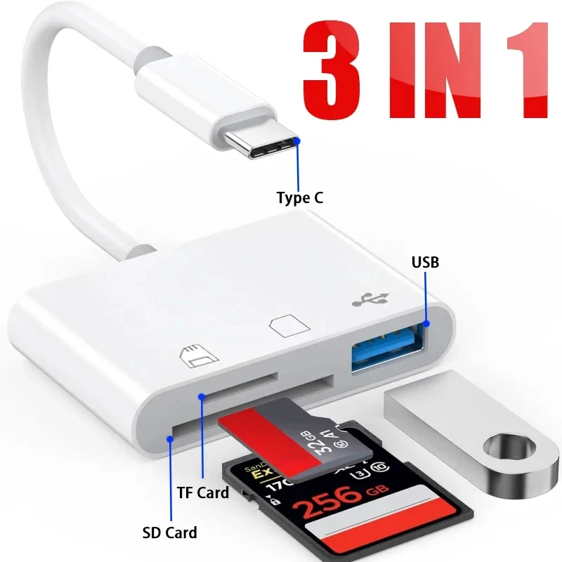 Adaptador 3 en 1 tipo C, lector de tarjetas de memoria TF SD, conector de tarjeta OTG USB C USB2.0 para Samsung Xiaomi Macbook, adaptador USB tipo C