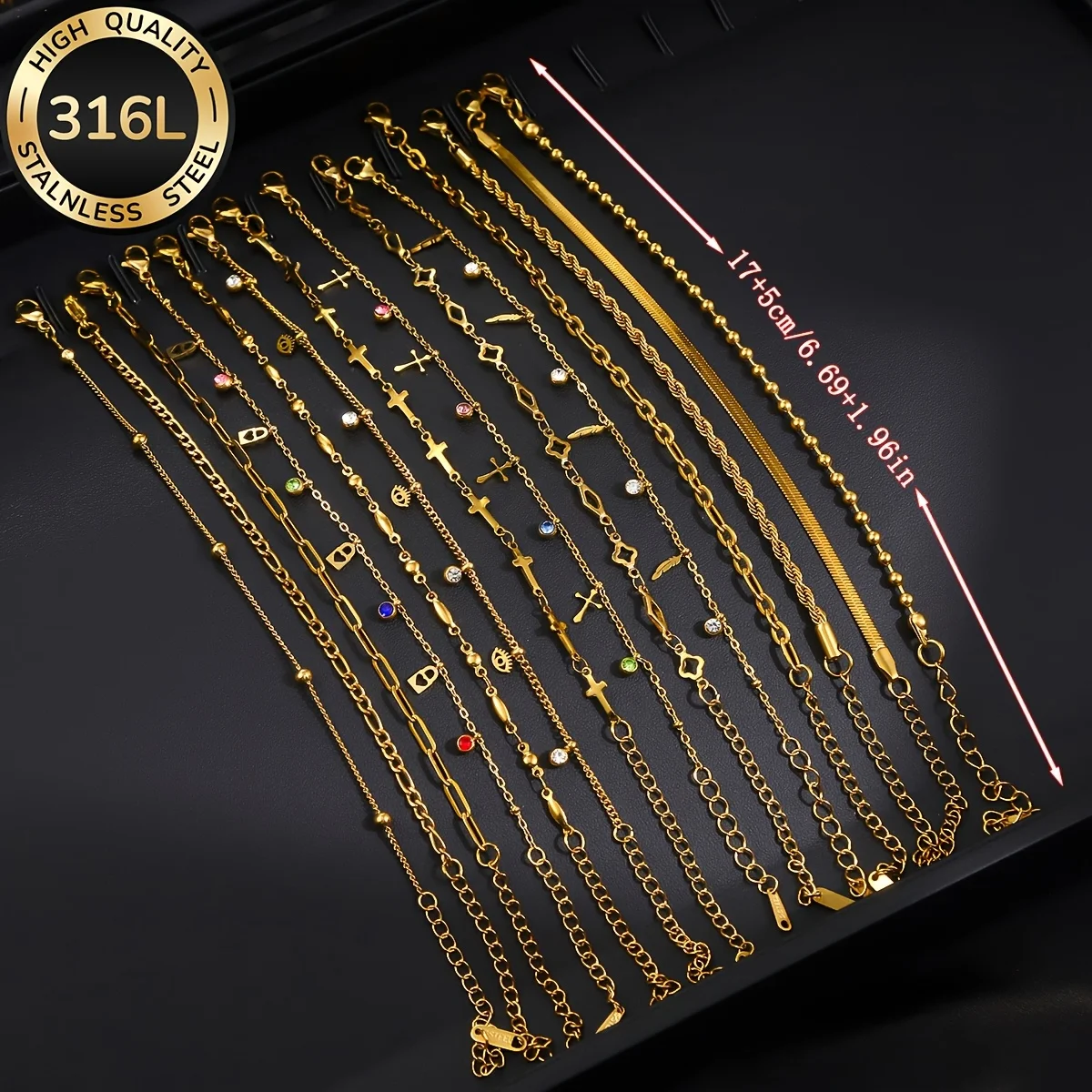 Conjunto aleatorio de 8 pulseras de acero inoxidable chapadas en oro de 18 quilates para mujer, elegantes y lujosas, con un diseño único y con estilo, adecuadas para todas las estaciones.