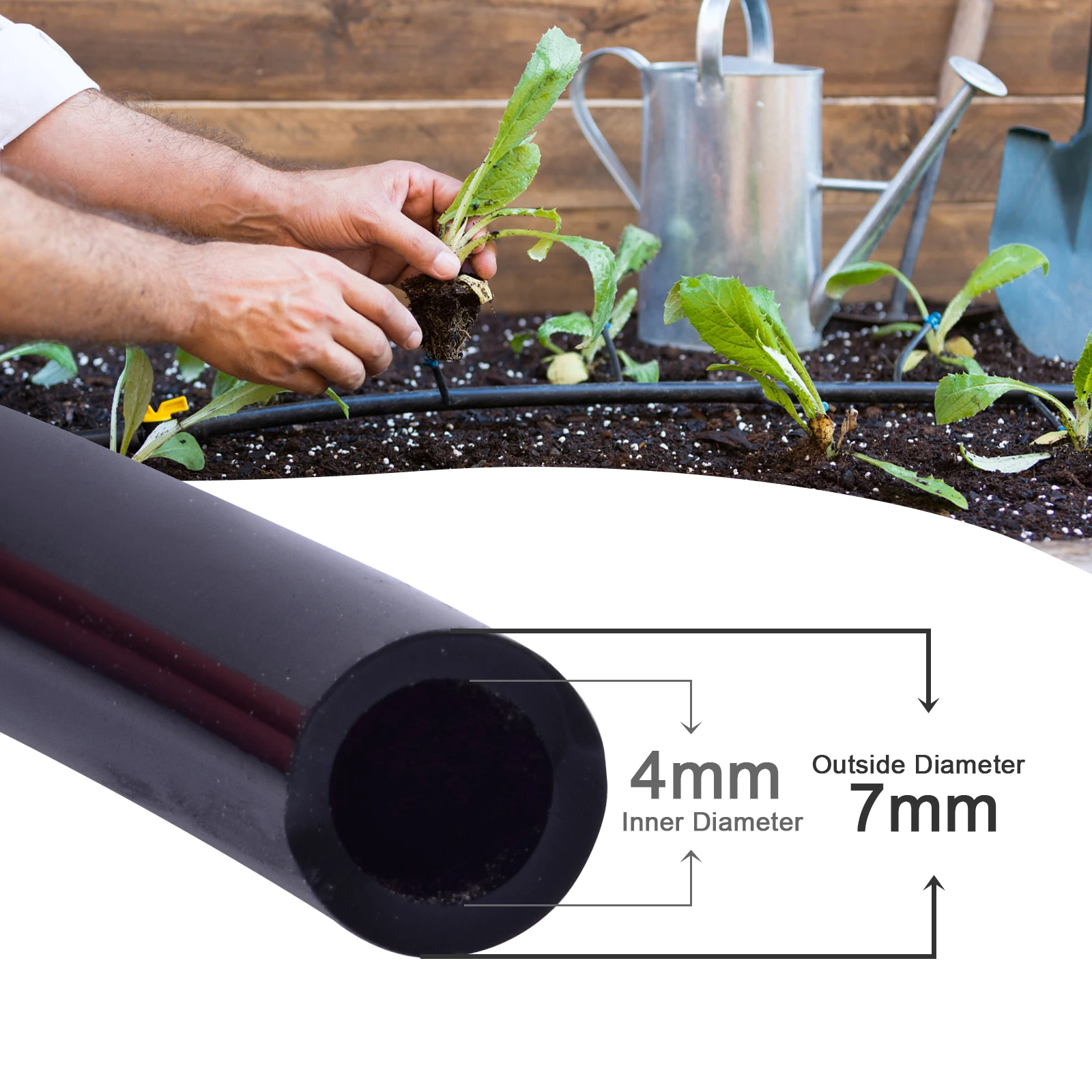 Tubo de riego por goteo de 50 pies y 1/4 pulgadas, tubo de distribución en blanco, línea de tubo de riego de jardín para sistema de riego de jardín