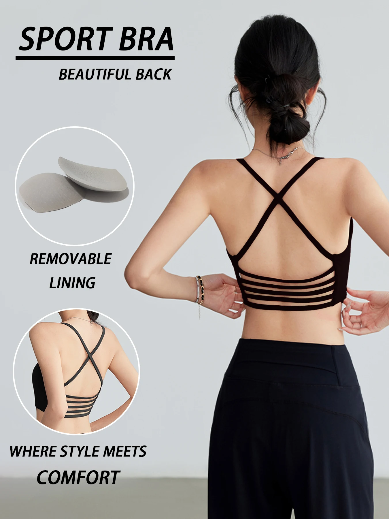 Sujetador deportivo sexy con espalda cruzada y tirantes finos para mujer - Yoga Correr Fitness Gimnasio Entrenamiento Top al aire libre