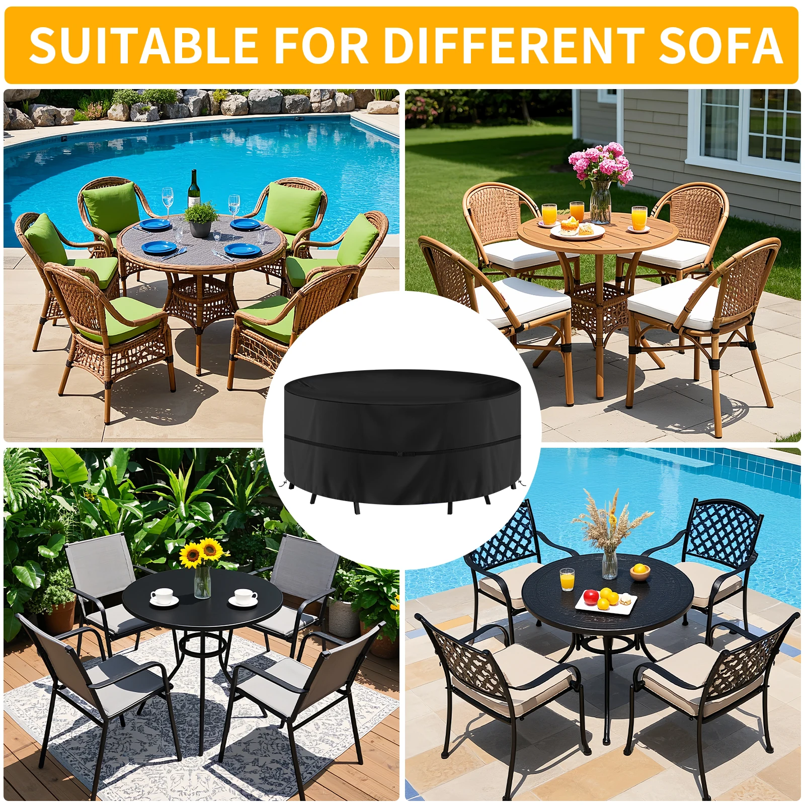 Cubiertas redondas impermeables para muebles de jardín, cubierta Circular para mesa y silla de Patio exterior, tela Oxford a prueba de viento, Anti-UV y raspado