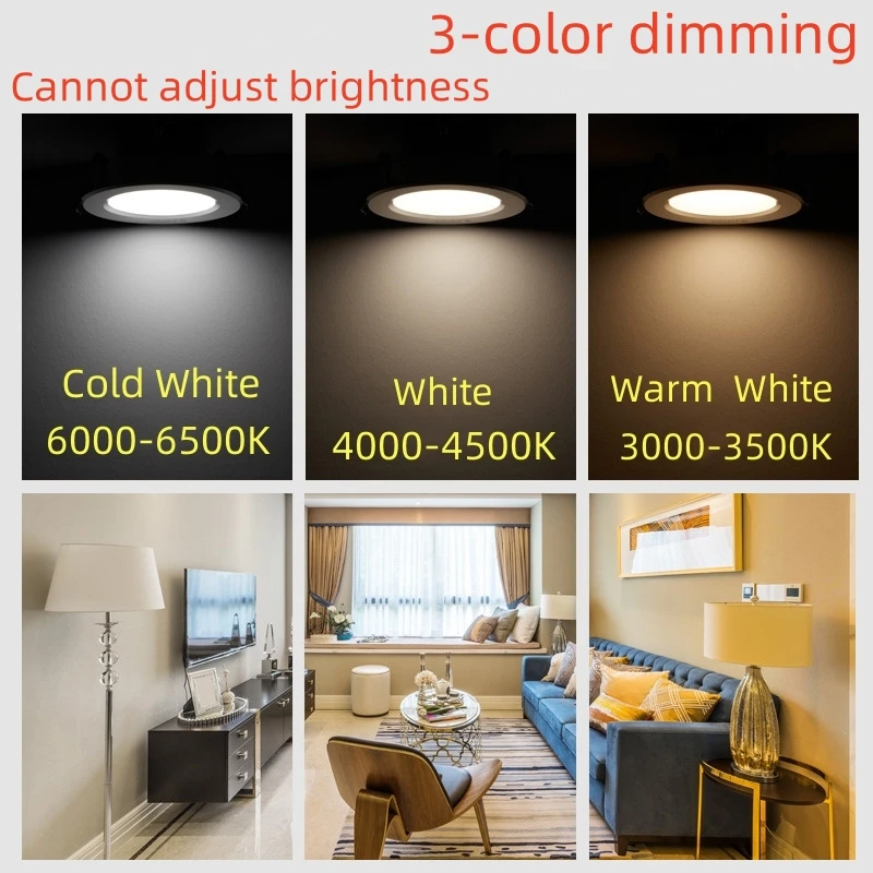 Luz LED empotrable regulable de tres tonos 110/220V, foco de 5W 7W 9W 12W 15W, luz LED empotrada en el techo, lámpara de luz blanca cálida.