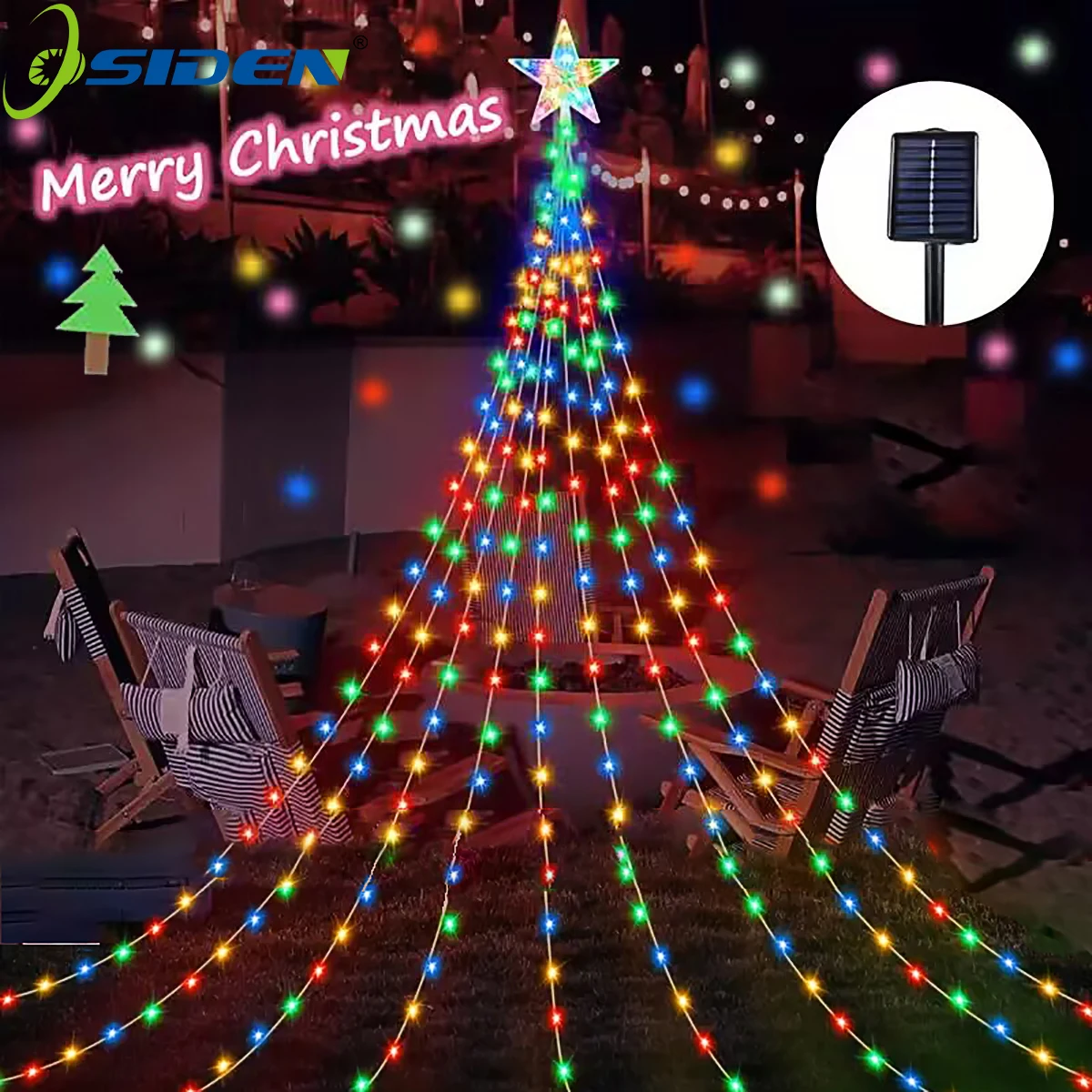 Pentagrama de Navidad, cadena de luces impermeable, decoraciones solares para festivales al aire libre, lámpara de hadas Led de 3M/2M, 8 modos, fiesta familiar Holida