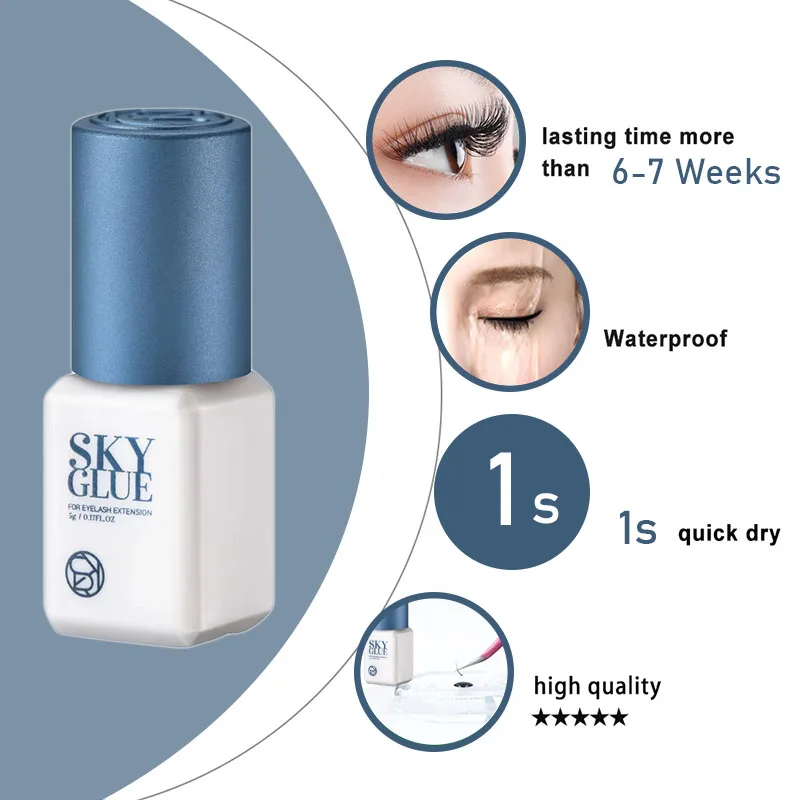 10 botellas de hebras de pegamento SKY, suministros de extensión de pestañas postizas, Corea, 5ml, negro, rojo, azul, tapa, herramientas de maquillaje de salud y belleza, adhesivo