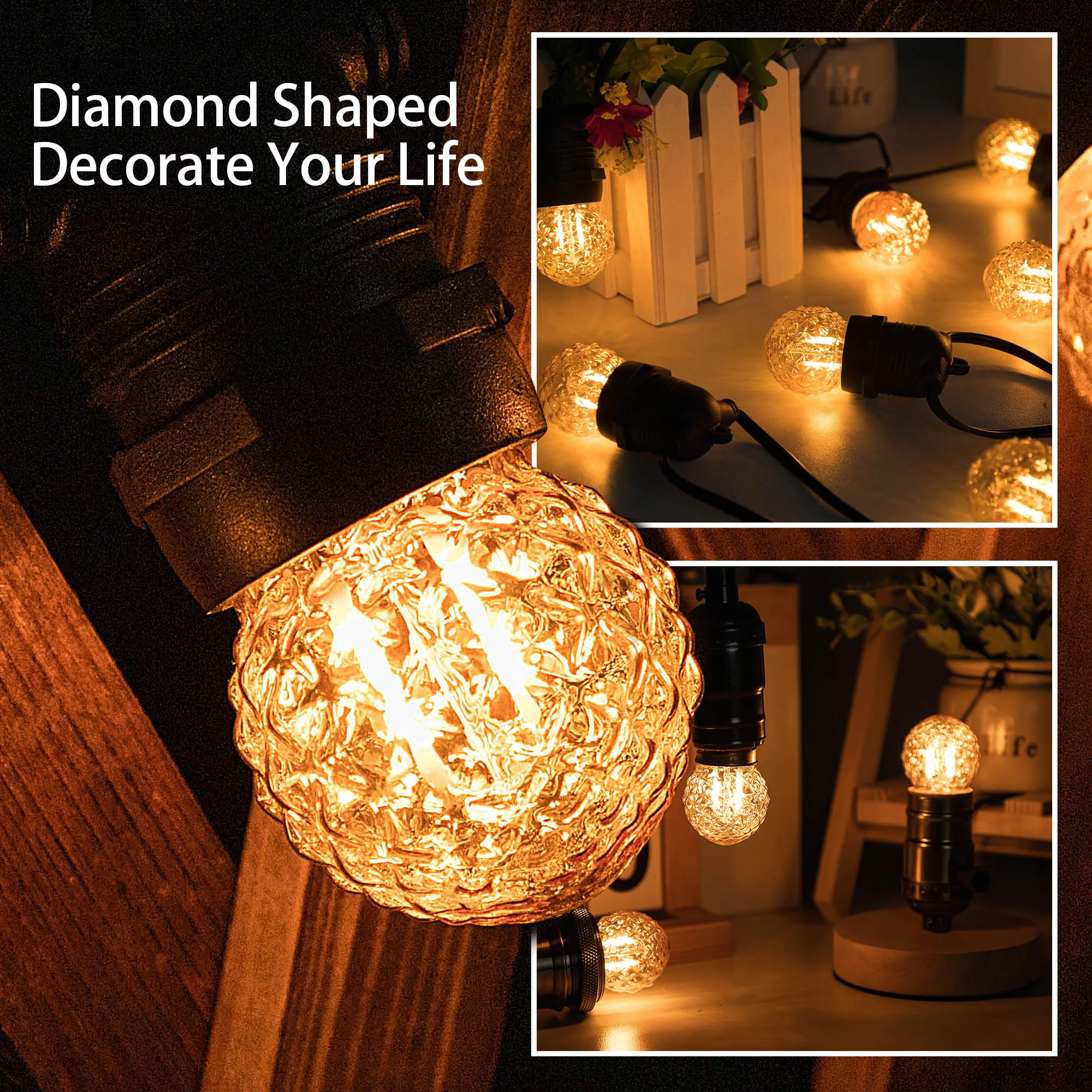 Bombillas LED Nocturnas G40 E27 de Bajo Consumo, 1W, Equivalentes a una Bombilla Incandescente de 10W, Regulables, Decorativas, con Forma de Diamante, de Vidrio Ámbar