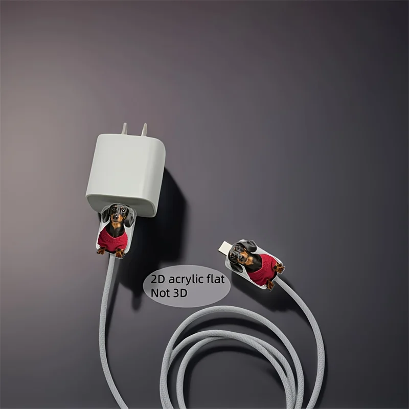 2 uds 2D plano perro salchicha patrón Cable Protector conector plástico teléfono cargador Cable cubierta para iPhone/tipo-c