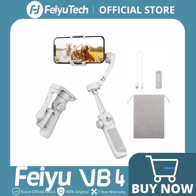 Estabilizador de Gimbal de 3 Ejes FeiyuTech VB4 para iPhone y Android, Palo Selfie Integrado, Diseño Plegable para Vlogging, Seguimiento Facial