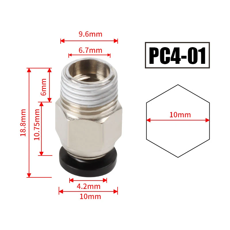 10 piezas/lote Conectores Neumáticos PC4-M10 para Impresoras 3D, Acoplador Rápido Bowden para Tubos de 1.75/3mm, Accesorios PC4M6 para Tubo PTFE