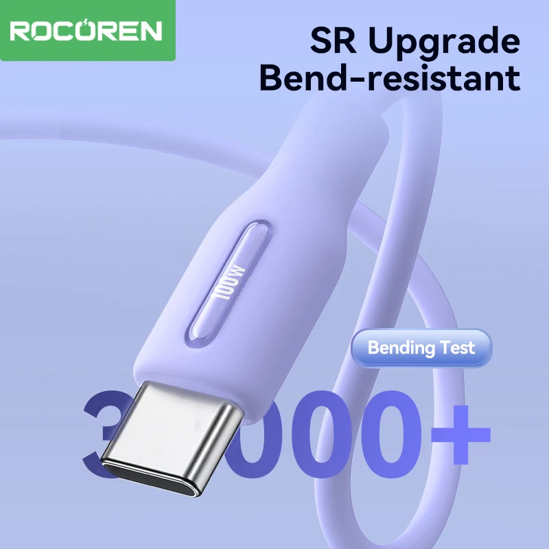Rocoren-Cable USB tipo C de carga rápida para iPhone 15, Samsung, portátil, MacBook, iPad, PD, 100W