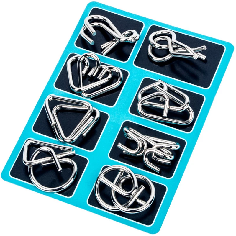 8 unids/set Metal Montessori rompecabezas alambre IQ capacidad lógica entrenamiento alivio del estrés juguete para niños adultos juguete educativo para aliviar