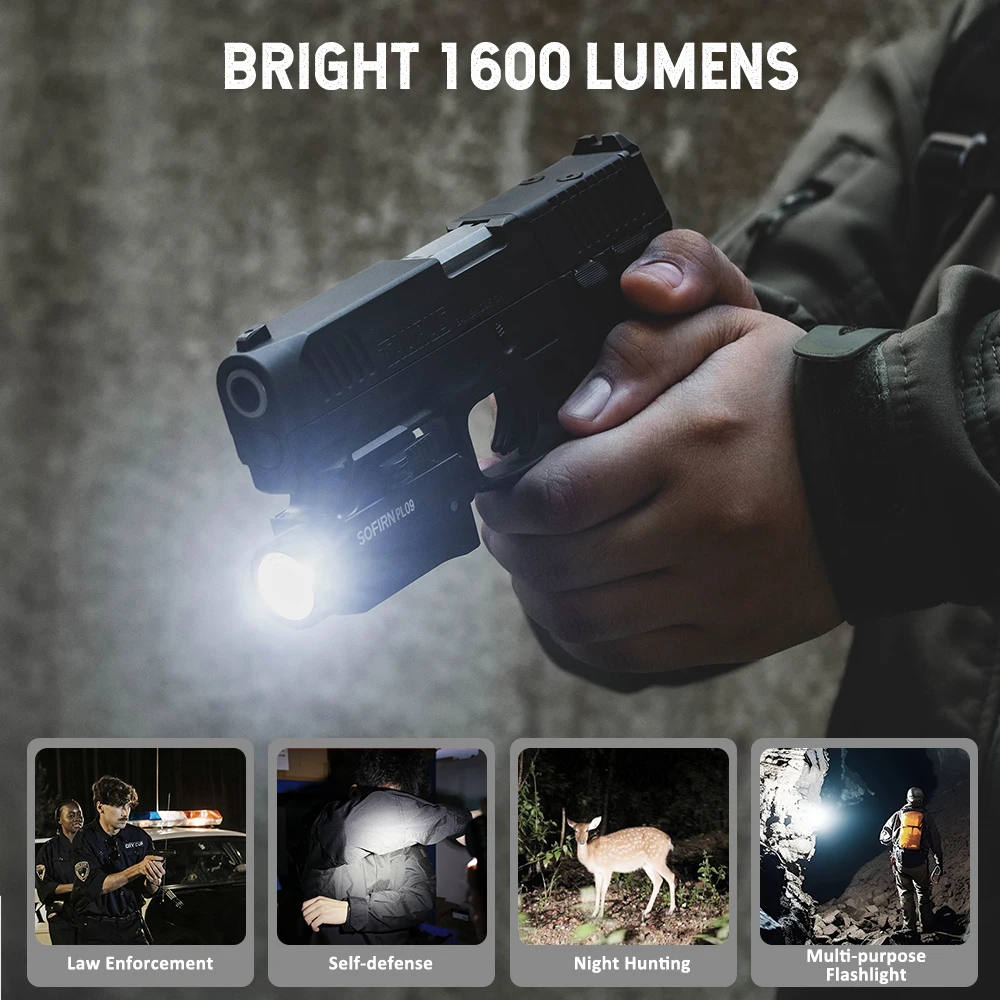 Linterna Táctica SOFIRN PL09 con Luz LED SST40 de 1600lm, Recargable, Ligera, de Alto Lumen con Modo Estroboscópico