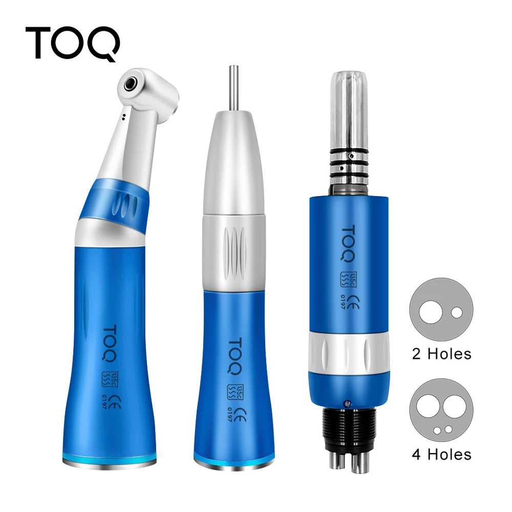 TOQ Pieza de mano dental de baja velocidad, juego de 2/4 orificios, con turbina de aire, motor de aire recto y contra-ángulo, profesional de alta tecnología, azul