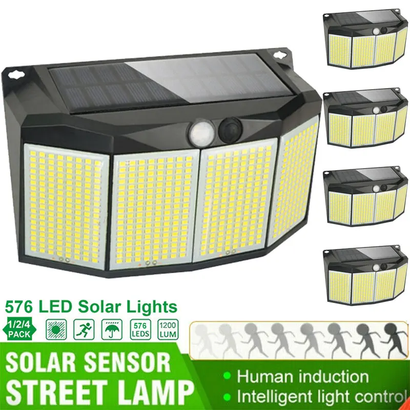 576 luces LED de energía Solar para exteriores, Sensor de movimiento, 3 modos, luces de inundación de seguridad impermeables para camino exterior, lámpara de jardín y garaje