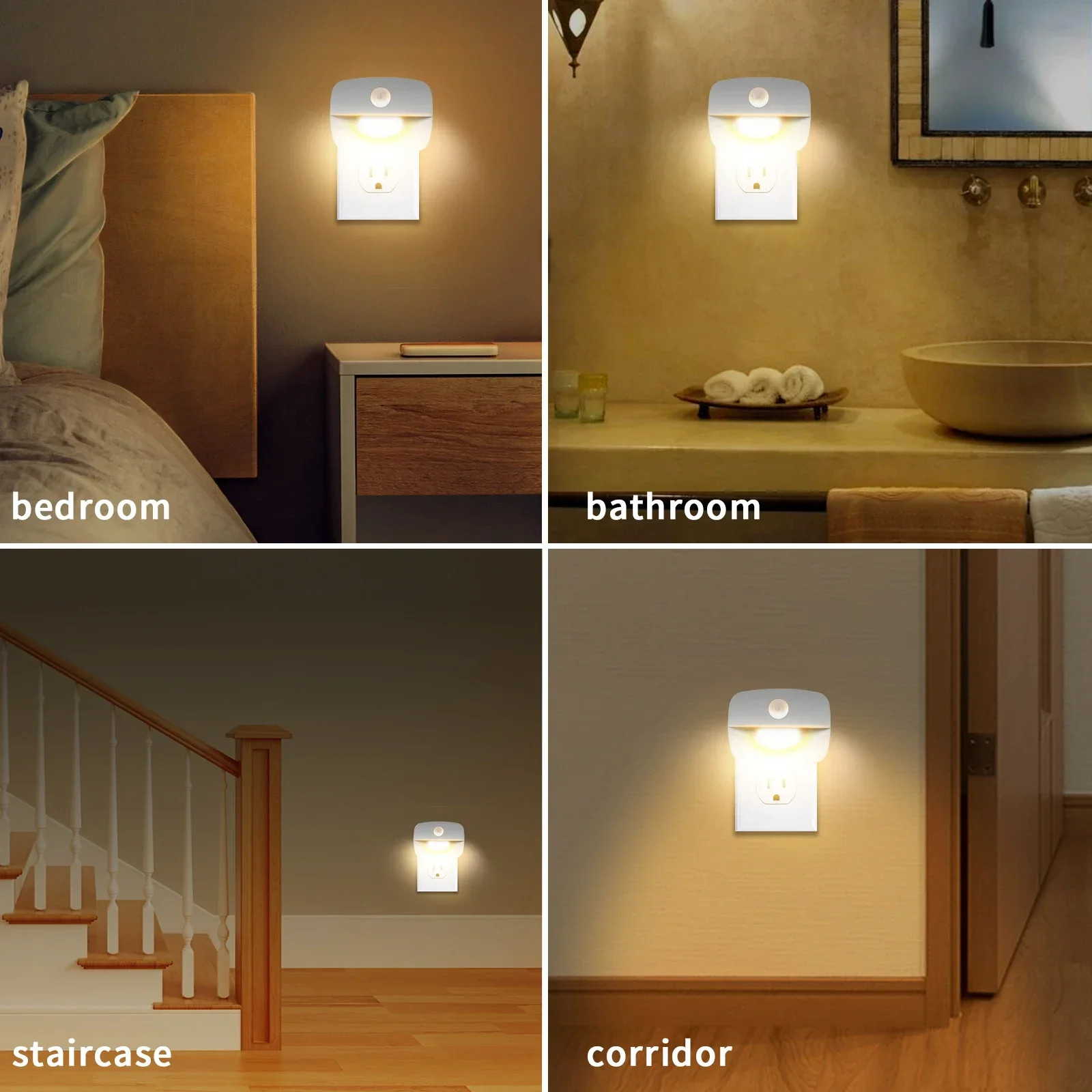 Luz nocturna Led con enchufe UE EE. UU. con Sensor de movimiento AC 85-265V PIR lámpara de inducción humana 3 colores enchufable en la pared para dormitorio pasillo