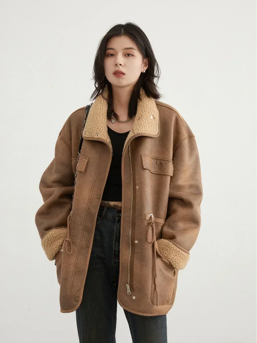 Chaquetas CHIC VEN para mujer, chaqueta Reversible de gamuza Lisa gruesa y cálida, abrigo exterior para motocicleta, abrigo holgado para mujer para invierno y otoño 2023