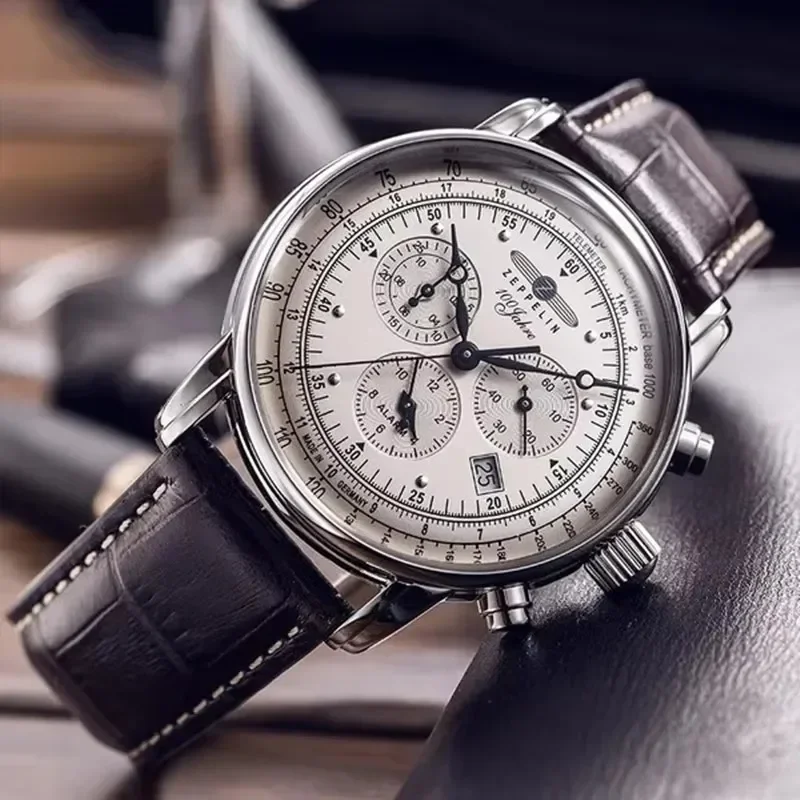 Reloj Zeppelin Airship con fecha automática, correa de cuero para hombre, reloj de moda de lujo informal para negocios, reloj de regalo para hombre, reloj resistente al agua