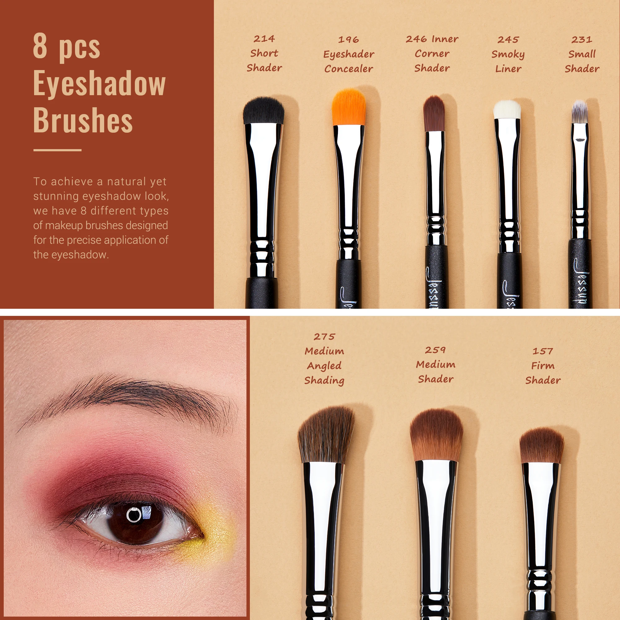 Jessup-Juego de brochas de maquillaje profesional para ojos, pincel de mezcla de ojos sintético, sombra de ojos, sombra de cejas, sombra de arrugas, T341