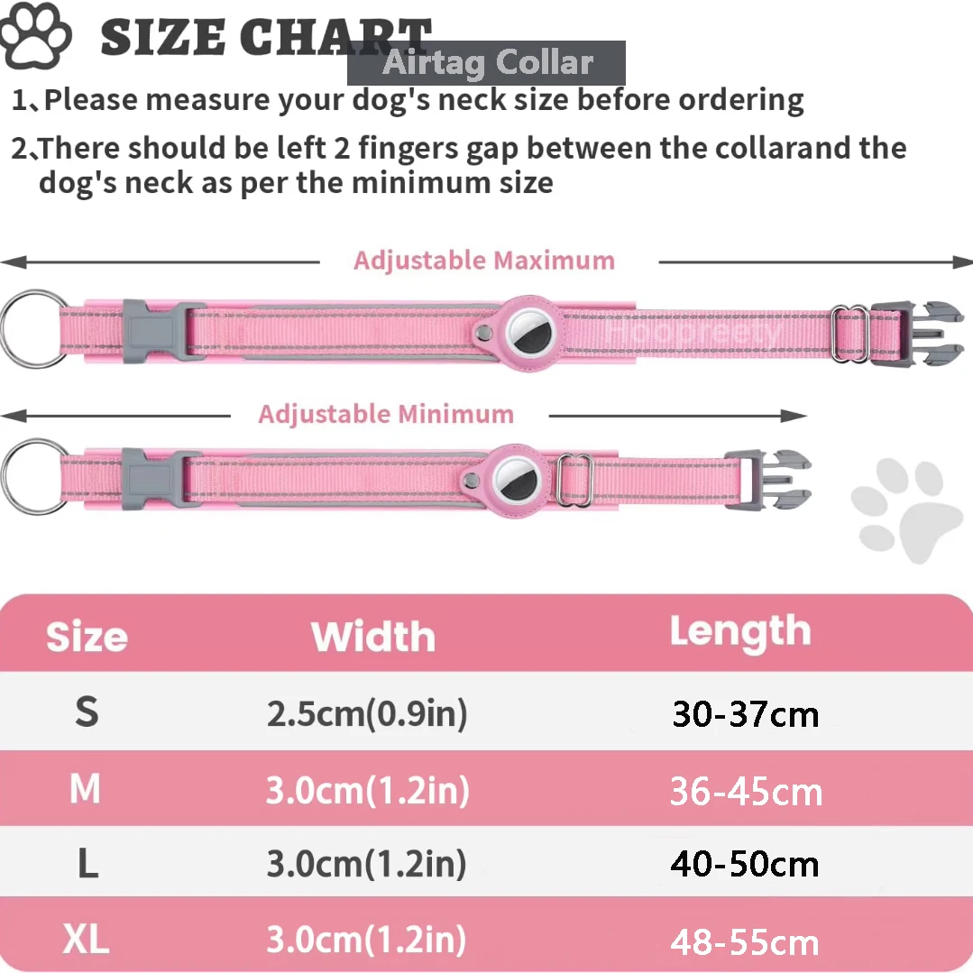 Collar reflectante para perros AirTag, Collar para perros resistente con soporte AirTag ajustable, accesorios para perros pequeños, medianos y grandes