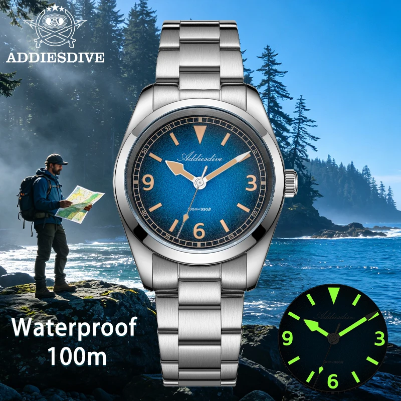 ADDIESDIV Nuevo reloj de cuarzo Retro para hombre, cristal de zafiro, movimiento japonés, resistente al agua hasta 100m, reloj con luz nocturna de acero inoxidable AD2554