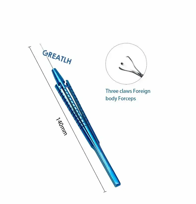 Pinzas de capsulorrexis retinal oftálmica, pinzas para el cuerpo extranjero, instrumentos de cirugía oftálmica recta/curva/ángulo de 140mm de largo