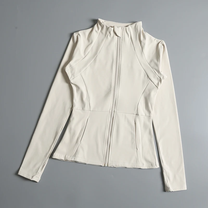 Ropa de yoga para mujer, abrigo redondo de alta elasticidad, suelto, para ejercicio, fitness, manga larga, cuello levantado, tops de yoga