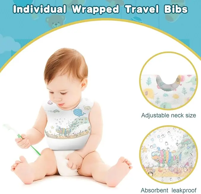 20-200 Baberos Desechables para Bebé, Envueltos Individualmente, Impermeables, Recogedor de Comida para Niños Pequeños, Niñas y Niños
