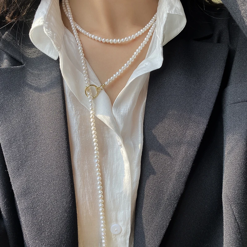 Collar de perlas naturales de agua dulce blancas auténticas, mujer larga, collar de perlas pequeñas finas para boda, regalo de fiesta de cumpleaños para niñas, esposa, madre