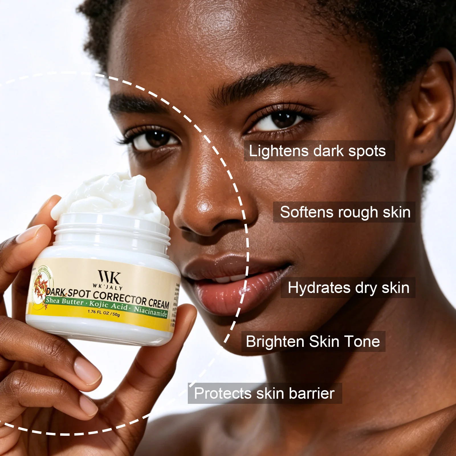 Crema Correctora de Manchas Oscuras WK JALY, Blanqueadora de Piel, Elimina Manchas Oscuras, Melanina, Pecas, Con Niacinamida, Para Todo Tipo de Piel