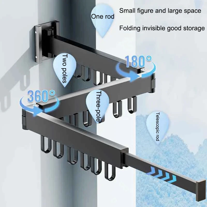 Colgador de ropa retráctil, tendedero plegable de aleación de aluminio, tendedero plegable montado en la pared, secadora de ropa que ahorra espacio