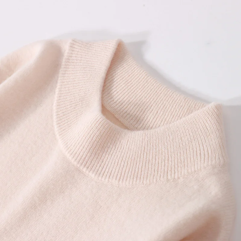 Suéter de lana merina de 100% para mujer, jersey de talla grande 5XL con cuello medio, camisa holgada de bajo de punto, Tops de Cachemira roscados de manga larga