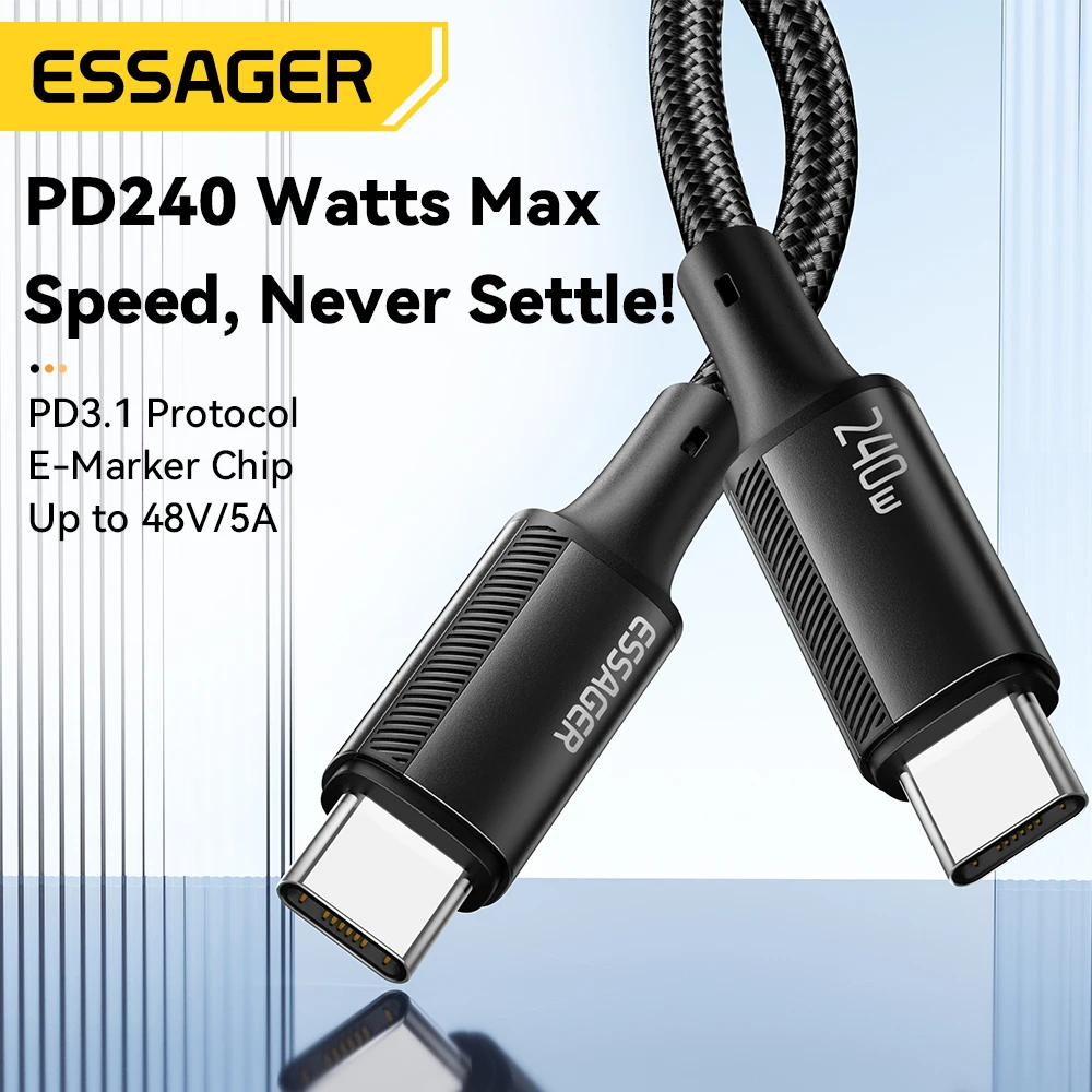 Cable Essager USB tipo C a USB C para iPhone 15 240W PD 5A Cable cargador de carga rápida para Macbook Huawei Samsung Cable tipo C