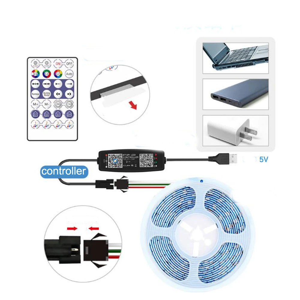 Controlador LED WS2811 WS2812B, música Bluetooth con micrófono para tira de luces LED SK6812 WS2812 Pixel, aplicación remota de 24/28 teclas, DC5-24V remoto