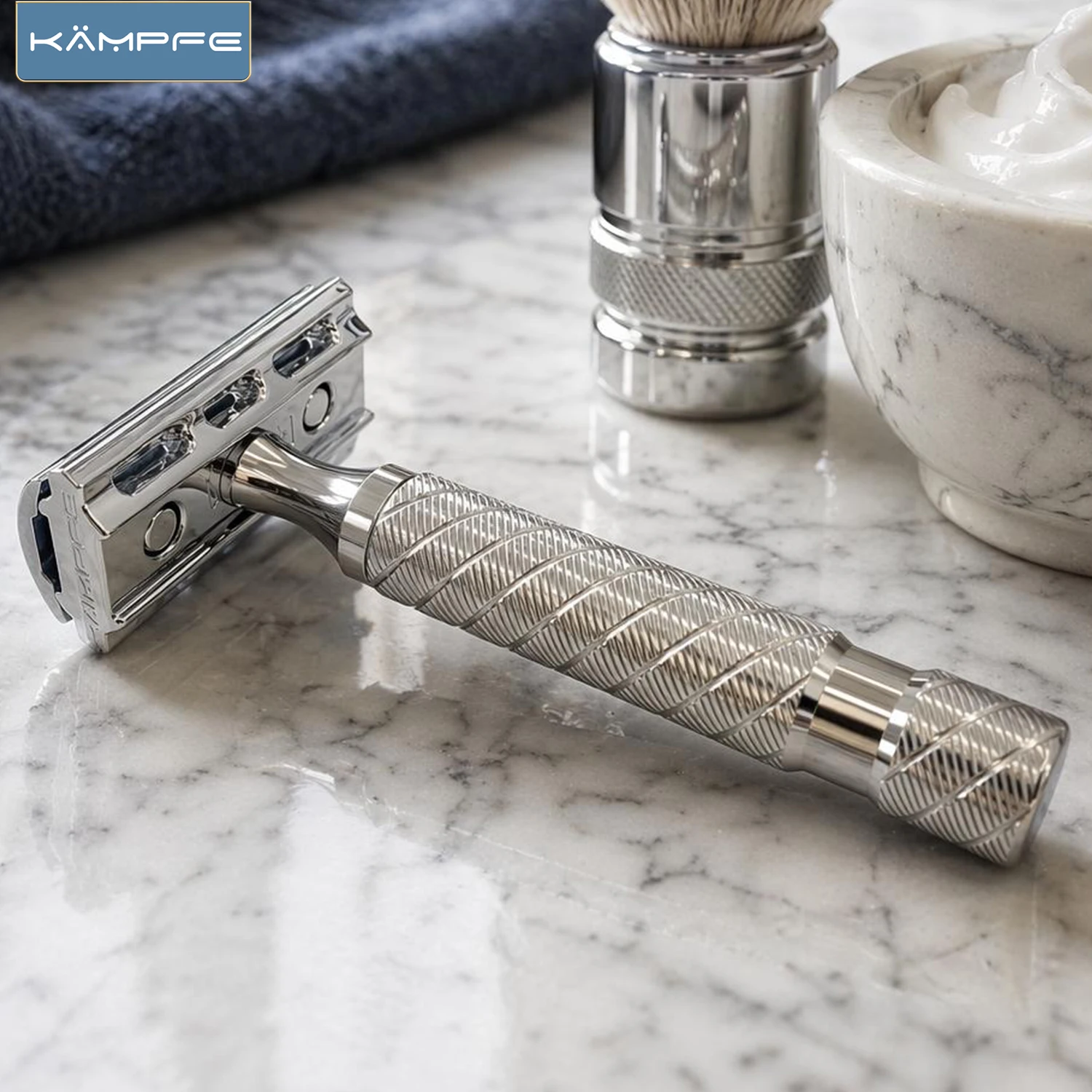 KAMPFE Maquinilla de Afeitar de Seguridad Manual de Acero Inoxidable CNC con Mango, 3 Bases Intercambiables, para Afeitado Masculino, Maquinilla de Doble Filo