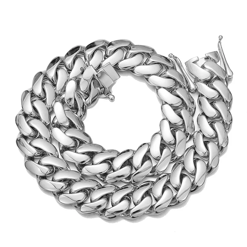 Collares de cadena cubana Miami de acero inoxidable color oro brillante estilo Hip Hop para hombres, joyería de rapero, envío directo.