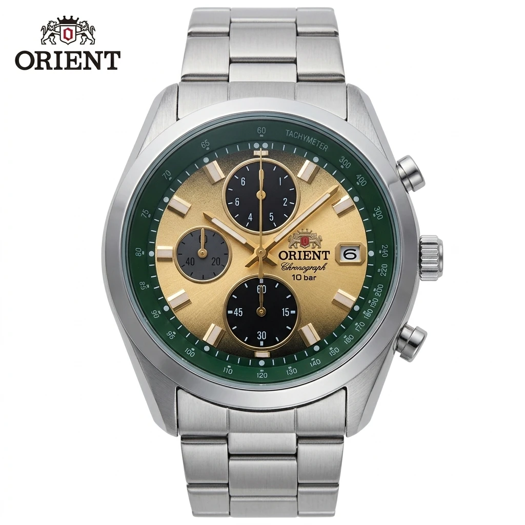 Reloj cronógrafo deportivo de cuarzo para hombre Japan Orient, escala tachimétrica, indicador de fecha, reloj de pulsera de acero inoxidable resistente al agua hasta 100 m