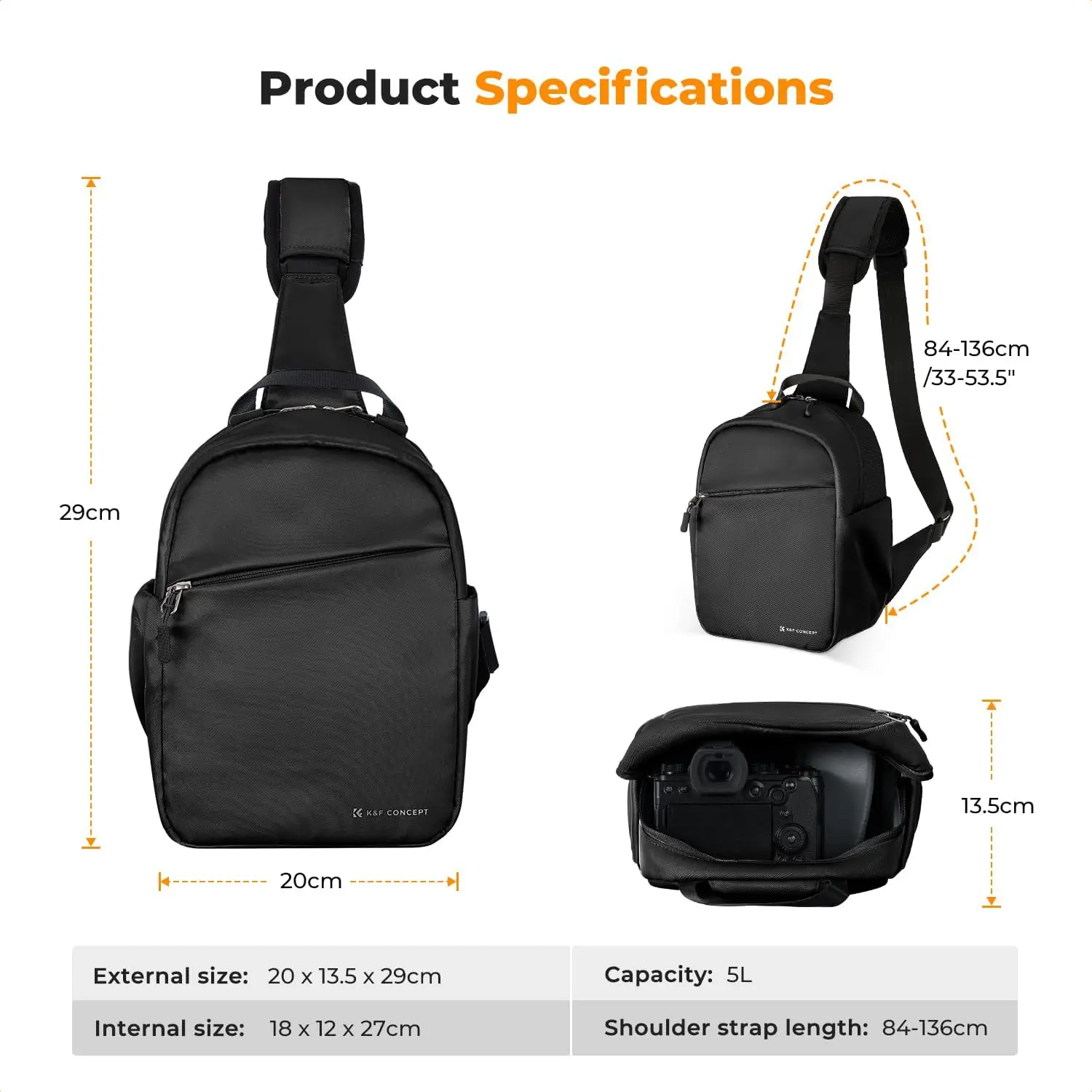 K&F CONCEPT - Bolso Bandolera para Cámara, Ligero, 5L, para Viajes y Fotografía, para Cámaras DSLR/SLR Sony, Nikon, Canon