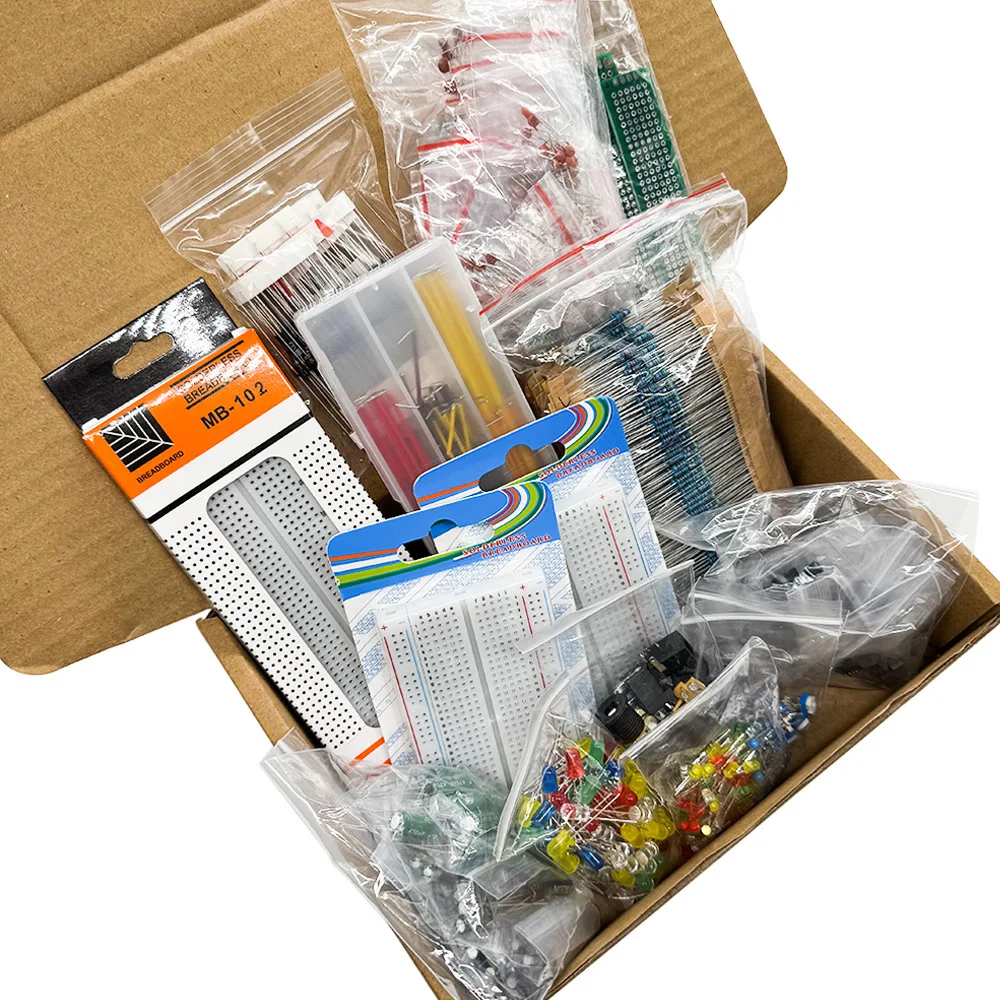 Kit de componentes electrónicos, edición definitiva, varios condensadores comunes, resistencias, T0-92, placa PCB LED, placa de pruebas DIP-IC, 2110 Uds.
