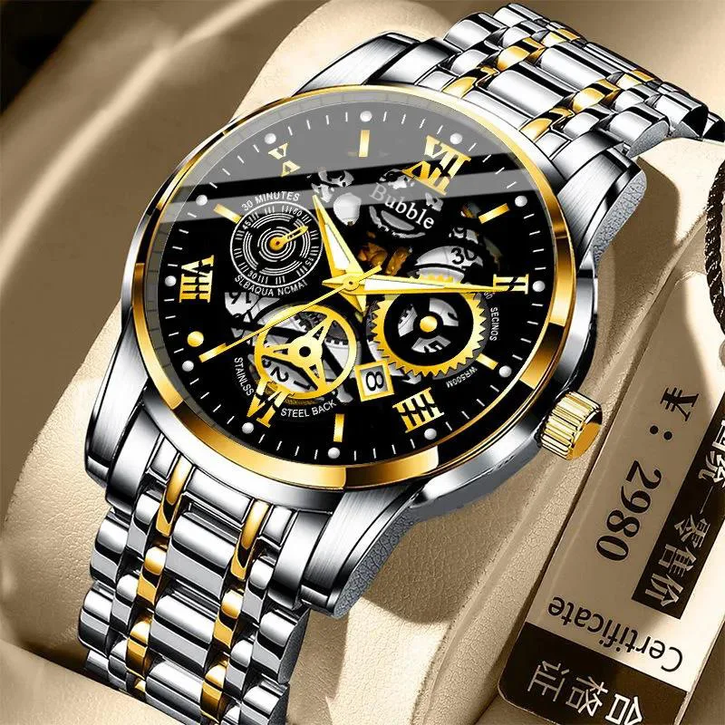Reloj UTHAI para hombre, relojes de pulsera de cuarzo versátiles de alta gama, ligeros y de lujo, reloj romano hueco resistente al agua para hombre