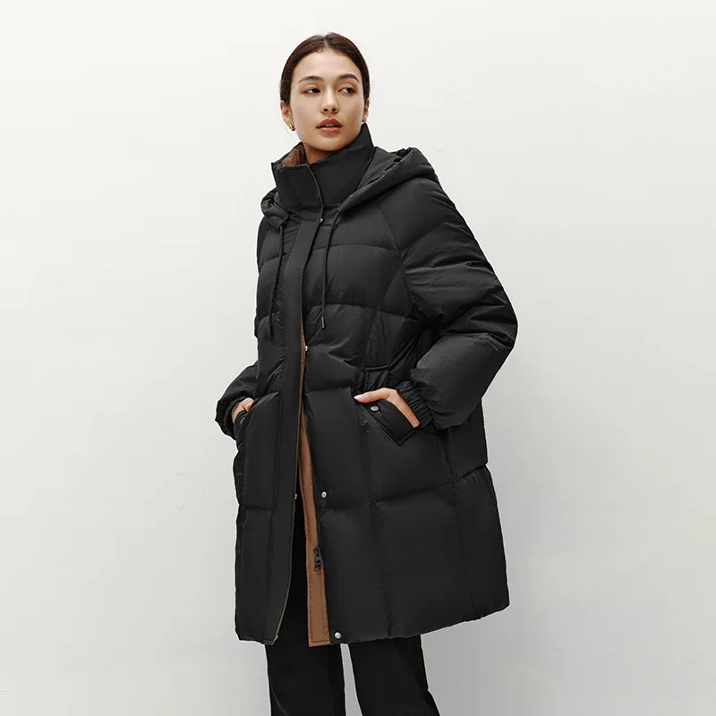 Chaqueta de Plumón Semir para Mujer, Larga, con Capucha, Negra, Invierno 2026, Nueva, Holgada, Abrigo de Moda