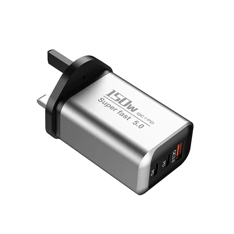 Cargador rápido Lenovo de 150 W, con 3 puertos, tecnología PD y QC3.0, adaptador de pared USB-C, cargador de viaje con múltiples enchufes para iPhone y Samsung (UE/EE. UU./Reino Unido).