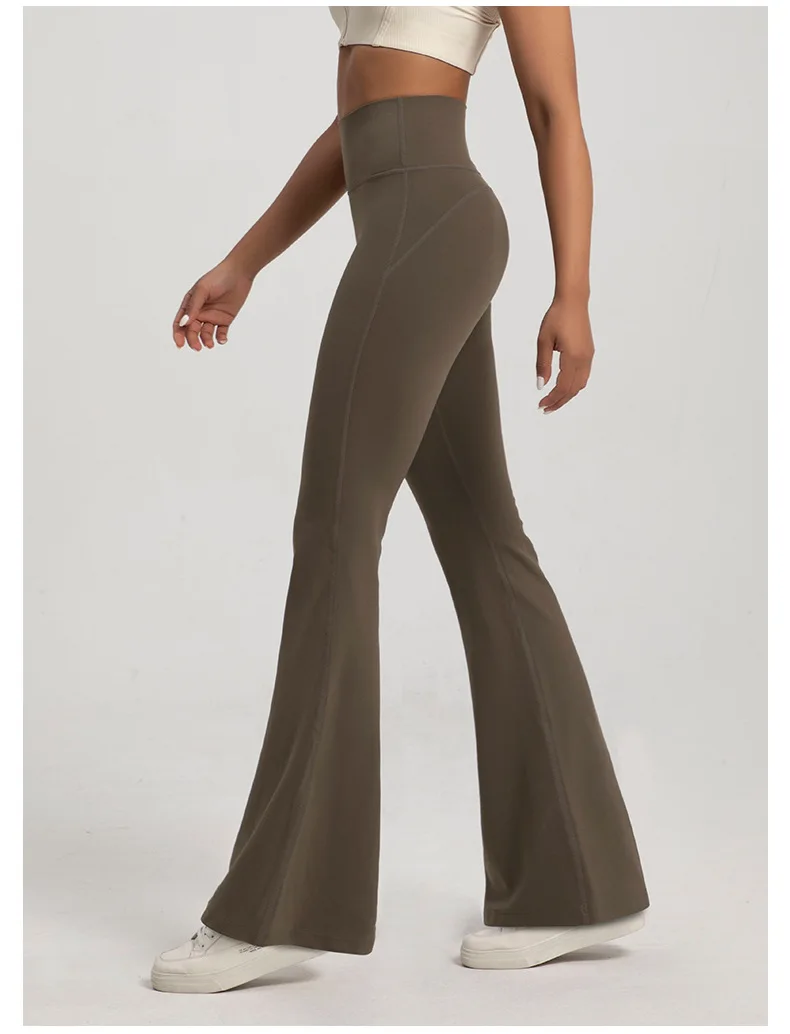 Pantalones desnudos de cintura alta para mujer, pantalones elásticos con parte inferior acampanada para ejercicio físico, informales, para correr al aire libre, Yoga
